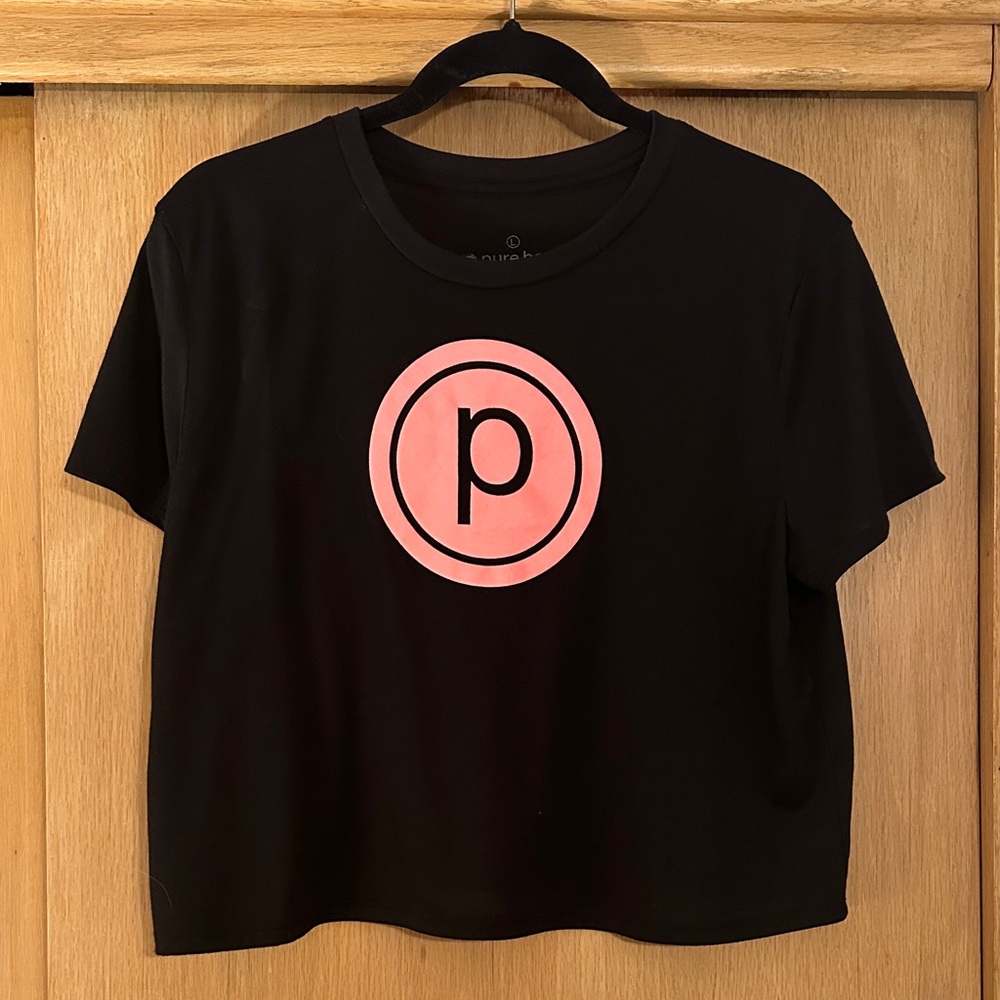 Pure Barre Black Crop Top with Pink Logo